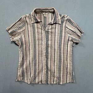 Woolrich Seer Sucker Multicolor Striped Short Sleeve Camp Shirt Women Large